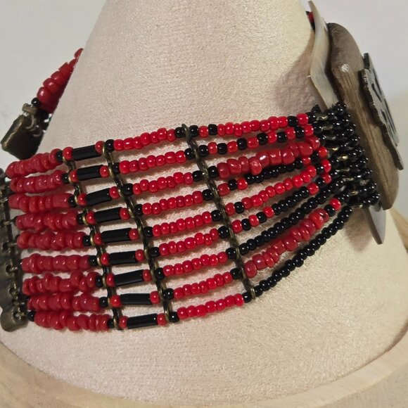 Chico's Asian Inspired Mother of Pearl Red and Black Bracelet - Picture 4 of 6